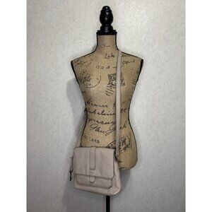 FOSSIL Kinley Small Fold Over Leather Crossbody Bag Adjustable Strap Gray